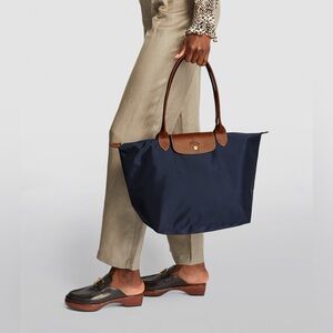 Longchamp Navy and Brown Tote Bag